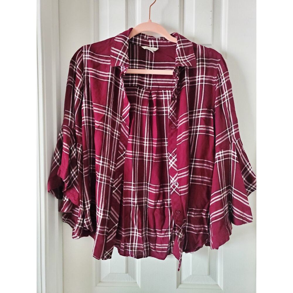 Cato Est. 1946 Plaid Burgundy Button Up Blouse Size S